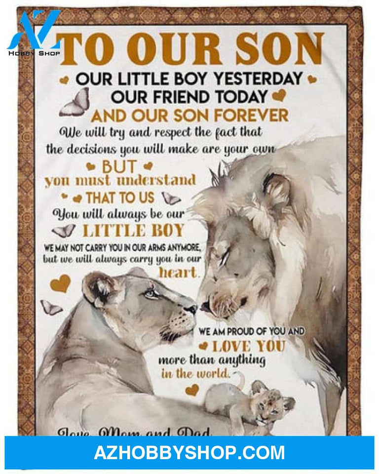 Gift For Son Blanket, To My Son Our Son Forever Fleece Blanket Lion For Family