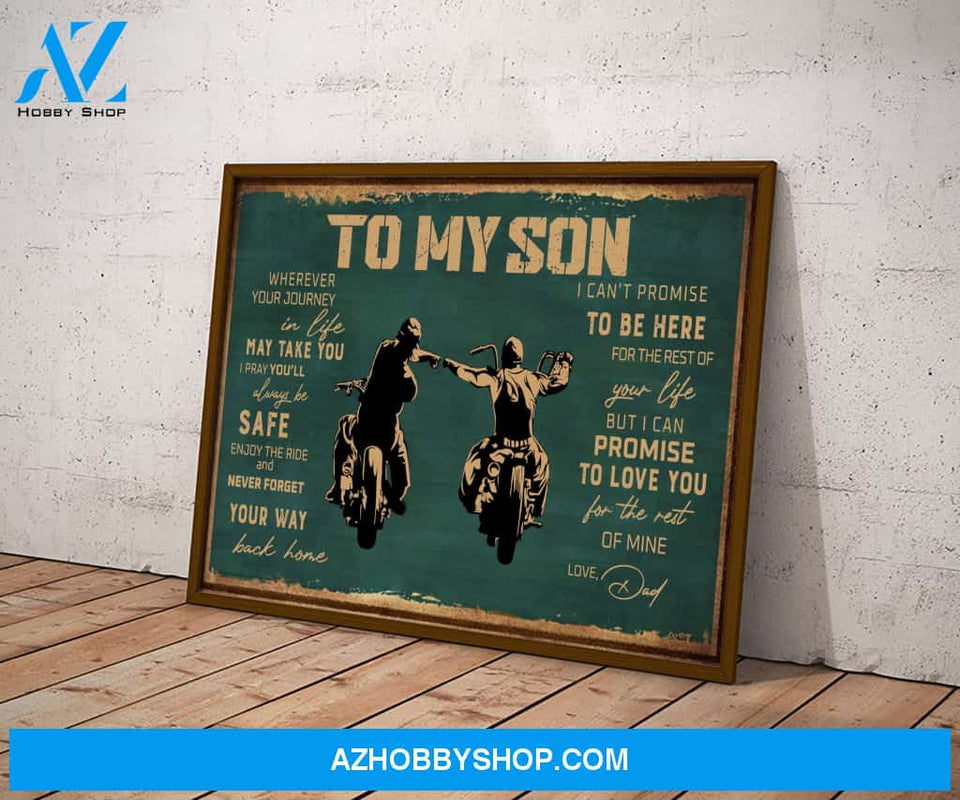 Gift For Son From Dad To My Son Enjoy The Ride Biker Canvas Wall Art