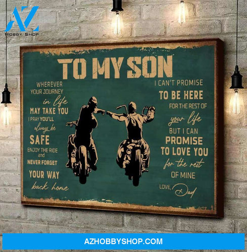 Gift For Son From Dad To My Son Enjoy The Ride Biker Canvas Wall Art