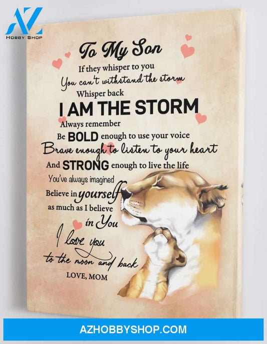 Gift for Son from Mom - Lion Cub & Mom - I am the Storm - Framed Canvas MS011