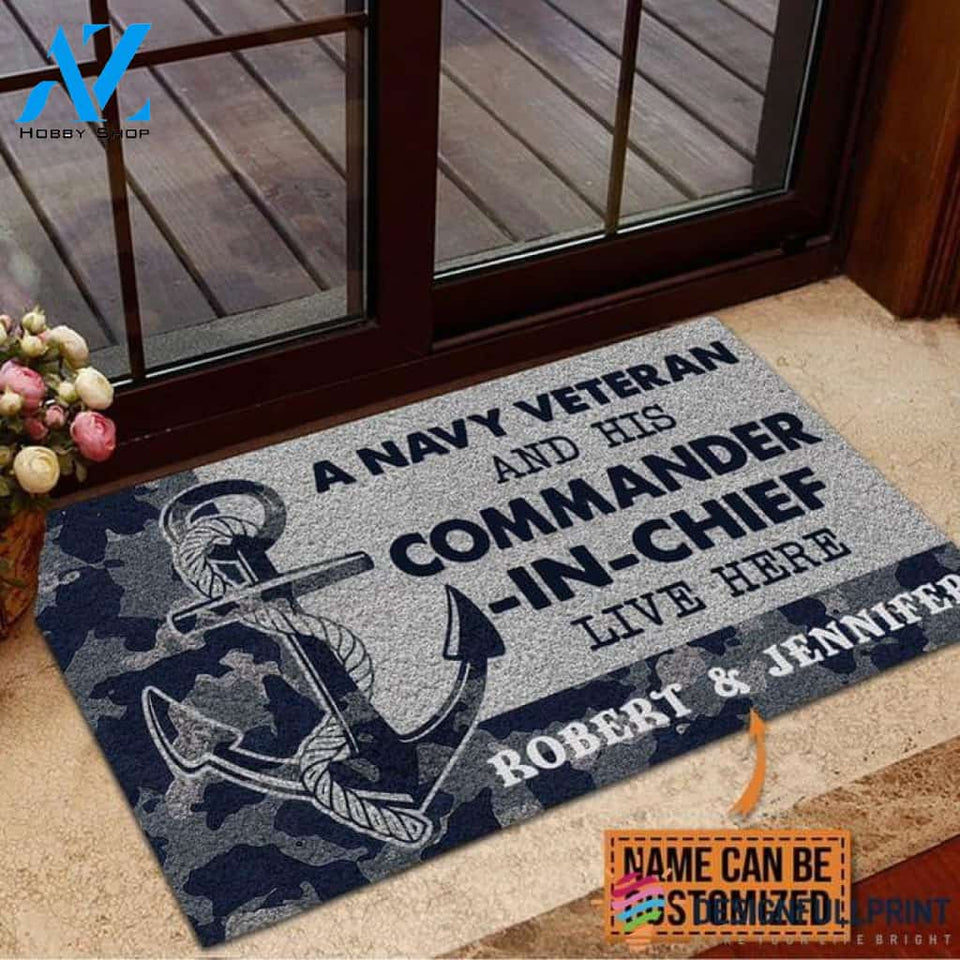 Gift For Veteran Lover Personalized Navy Veteran Camo Couple Doormat LN