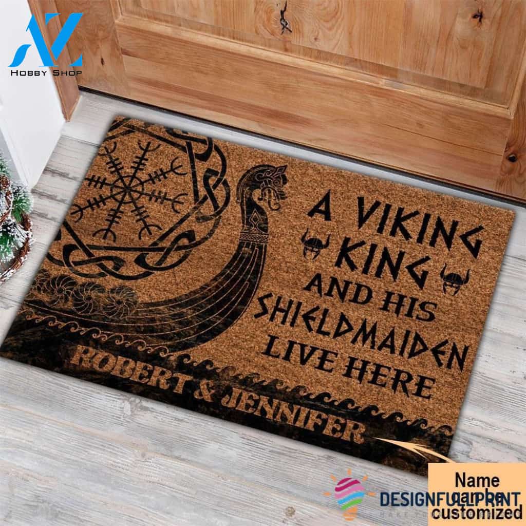 Gift For Viking Lover Personalized A Viking And His Shieldmaiden Live Here Doormat HG