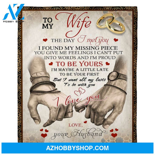 GIft For Wife Blanket, To My Wife I Love You Rings Hand In Hand Fleece Blanket
