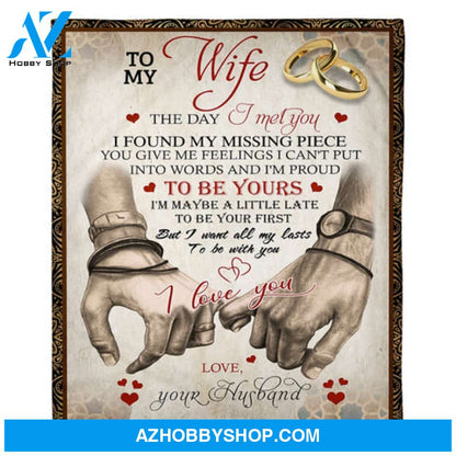 GIft For Wife Blanket, To My Wife I Love You Rings Hand In Hand Fleece Blanket