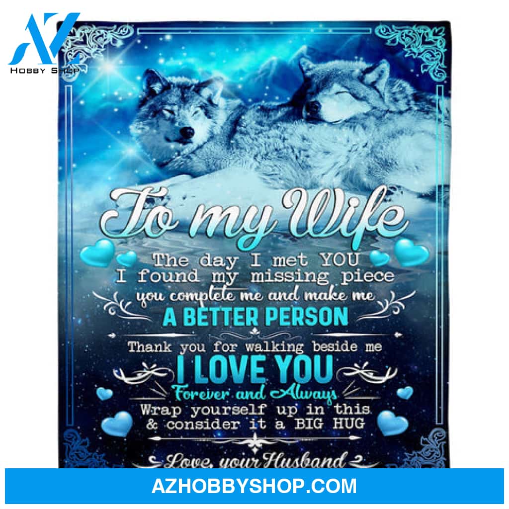 Gift For Wife Blanket, To My Wife I Love You Wolf Fleece Blanket