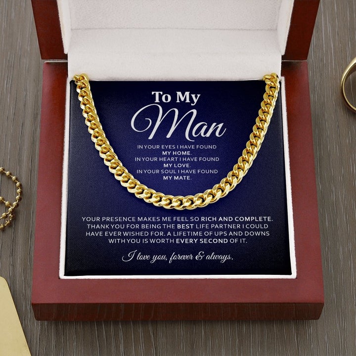 To My Man Necklace - In Your Eyes I Have Found My Home, In Your Heart I Have Found My Love Cuban Link Chain Necklace LX019H