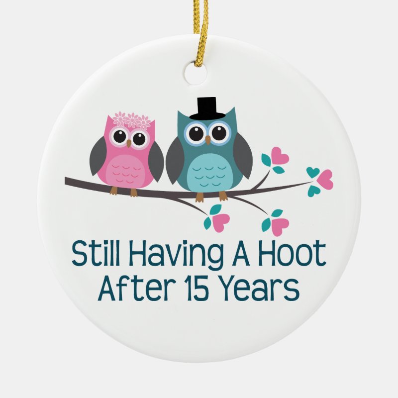 Gift For 15Th Wedding Anniversary Hoot Ceramic Ornament