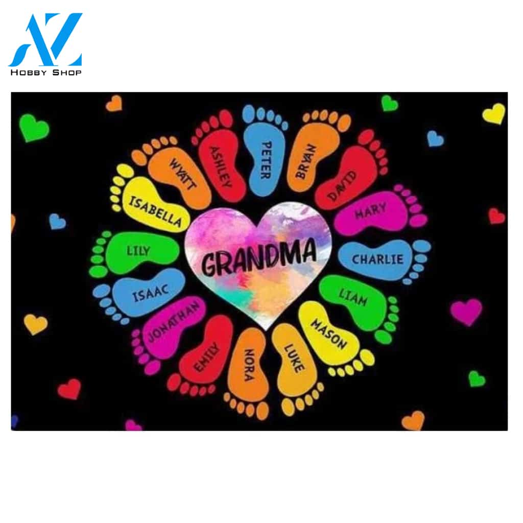 Gifts For Grandma Grandkids Footprints Indoor and Outdoor Doormat Warm House Gift Welcome Mat Gift for Friend Family