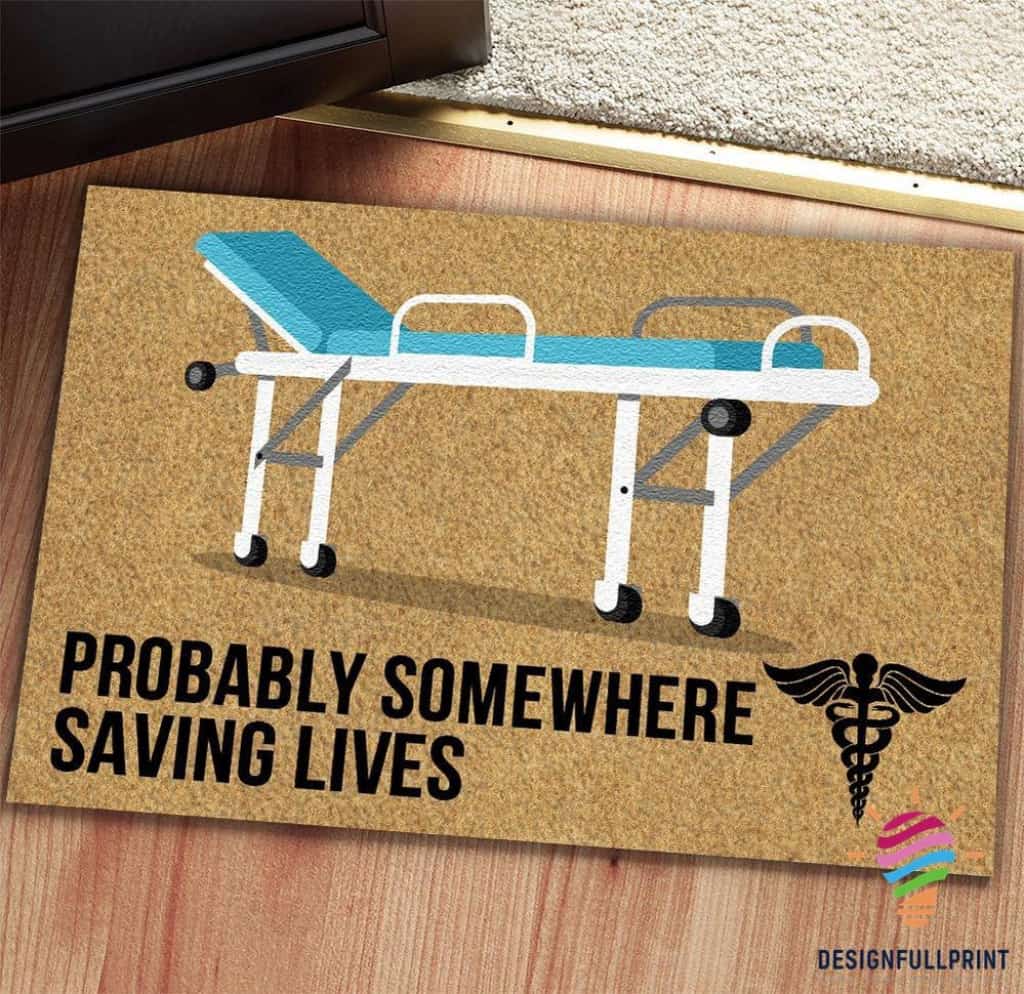 Gifts For Nurses Probably Somewhere Saving Lives Nurse Symbol Non-Slip Rubber Backing Doormat NHD