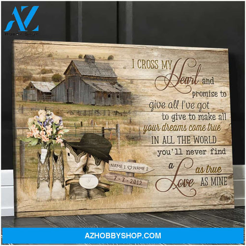 Personalized Gifts Wedding Anniversary Gifts I Cross My Heart Cowboy Boots and Barn Wall Art Decor, Canvas Prints