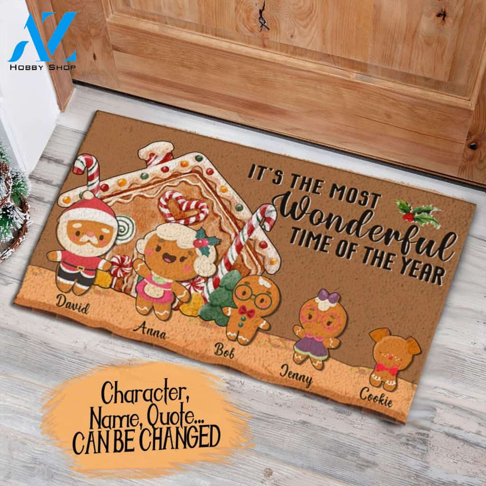 Gingerbread Family Christmas Personalized Doormat, We Wish You A Merry Christmas Doormat Parents And Children Pets Customized, Live Preview AM07