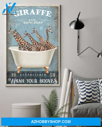 Giraffe art wash your hooves poster