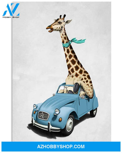 Giraffe Car Vertical Canvas Prints, Wall Decor Visual Art