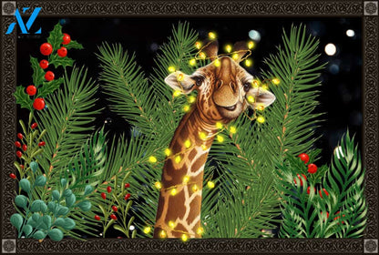 Giraffe Christmas Background Doormat Gift For Giraffe lovers Gift For Friend Family Home Decor Warm House Gift Welcome Mat