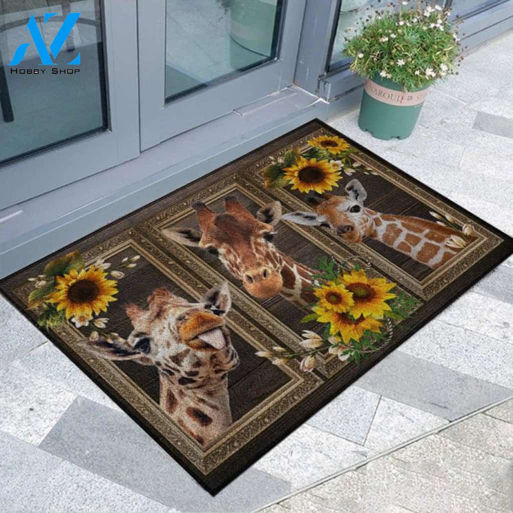 Giraffe Doormat, Funny Giraffe Doormat, Sunflower Doormat, Funny Doormat, Welcome Mat, Hello Doormat, Pet Doormat, Home Doormat