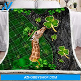 Giraffe Full Of Luck Shamrock Fleece Blanket Home Decor Bedding Couch Sofa Soft And Comfy Cozy