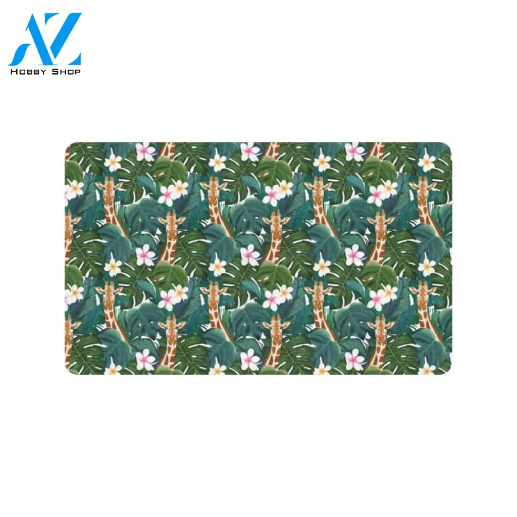 Giraffe Jungle Design Print Rubber Doormat