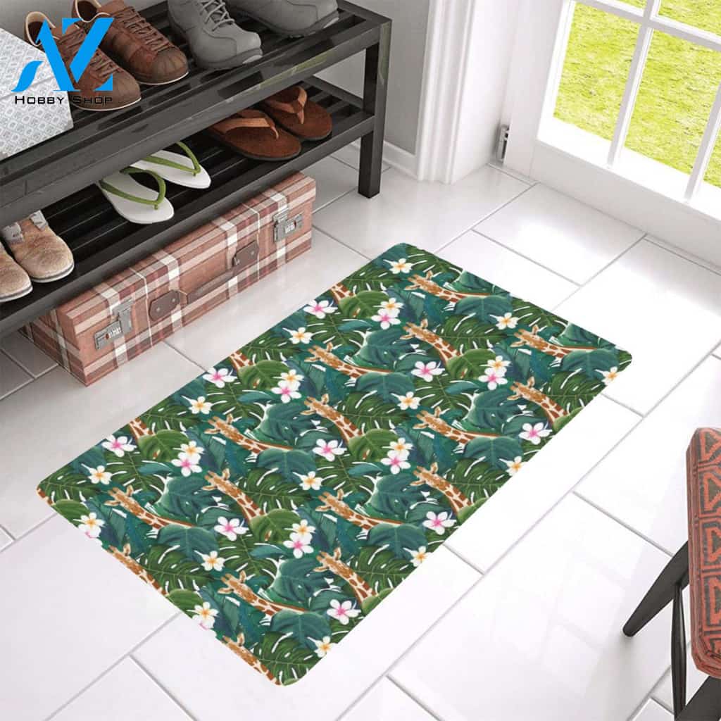 Giraffe Jungle Design Print Rubber Doormat