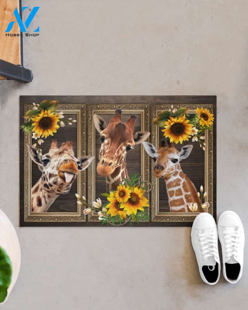 Giraffe Lovely Sunflowers Indoor And Outdoor Doormat Gift For Giraffe Lovers Birthday Gift Decor Warm House Gift Welcome Mat