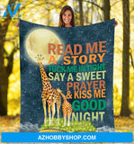 GIRAFFE READ ME A STORY PRAYER AND KISS ME GOOD NIGHT - FLEECE BLANKET Gift For Giraffe Lover Birthday Gift Family Friend Home Decor Bedding Couch Sofa Soft And Comfy Cozy