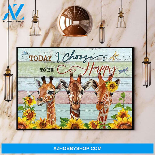 Giraffe Sunflower Today I Choose To Be Happy Canvas And Poster, Wall Decor Visual Art