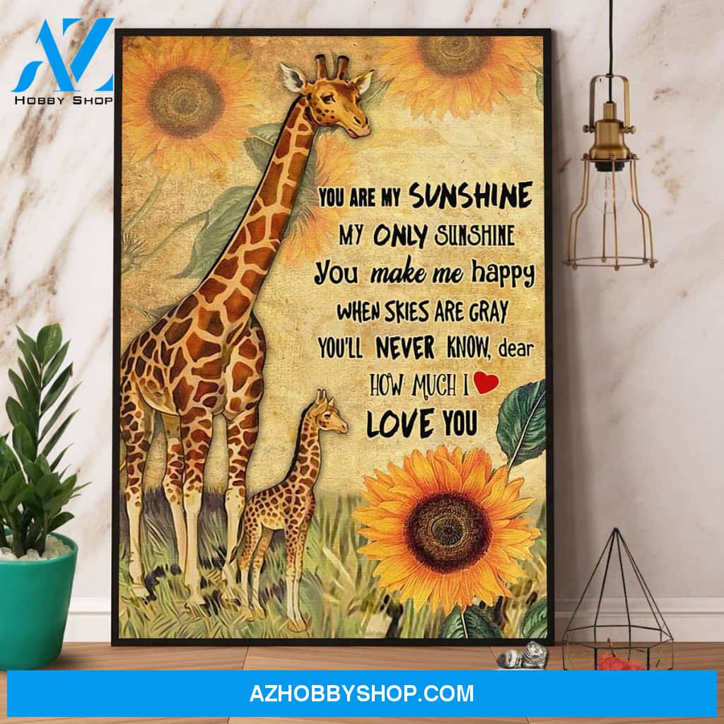 Giraffe Sunflower You Are My Sunshine Canvas And Poster, Wall Decor Visual Art