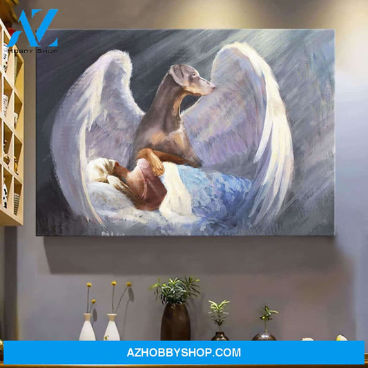 Girl and Fawn Doberman with beautiful wings Special custom Doberman Landscape Canvas Prints - Wall Art