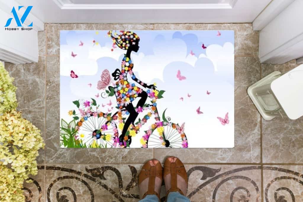 Girl And Flowers Doormat Welcome Mat Housewarming Gift Home Decor Funny Doormat Gift For Flower Lovers Gift For Friend Birthday Gift