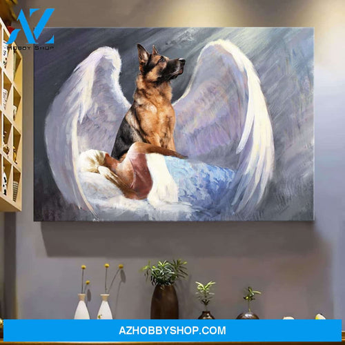 Girl and German Shepherd with beautiful wings German Shepherd Landscape Canvas Prints - Wall Art