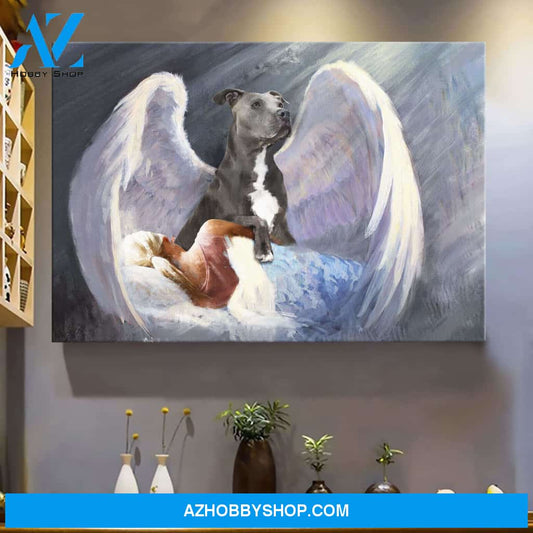 Girl and Pit bull with beautiful wings Pit bull Landscape Canvas Prints - Wall Art