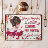 Girl Butterfly Always Remember You Are Braver Than You Believe Paper Poster No Frame Matte Canvas Wall Decor