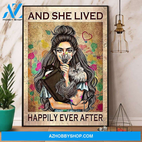 Girl & Cats And She Lived Happily Ever After Canvas And Poster, Wall Decor Visual Art