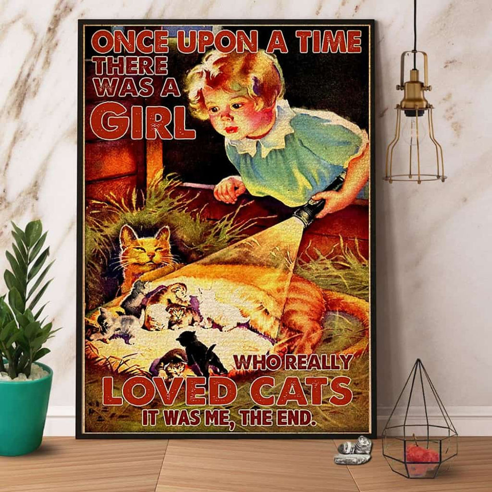 Girl & Cats There Was A Girl Who Really Loved Cats Paper Poster No Frame Matte Canvas Wall Decor