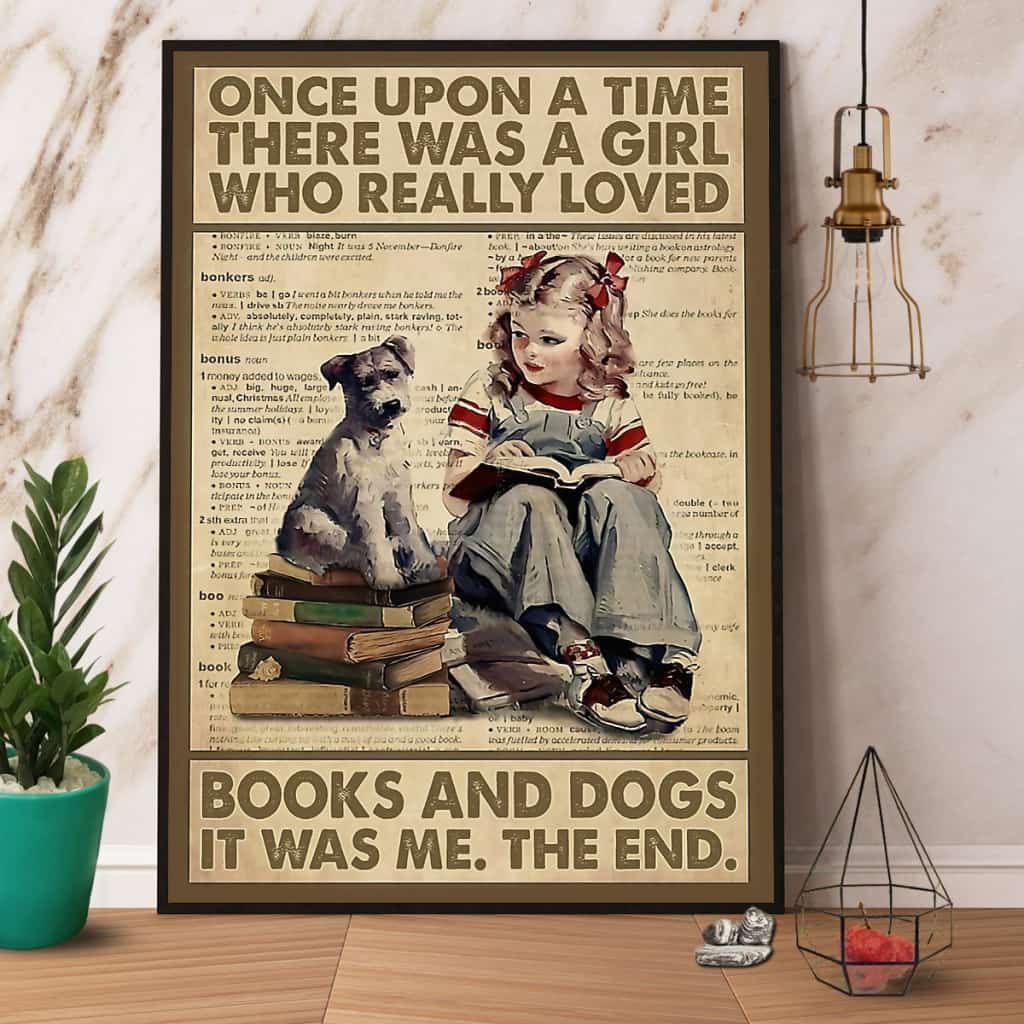 Girl & Dog A Girl Who Really Loved Books And Dogs Paper Poster No Frame Matte Canvas Wall Decor