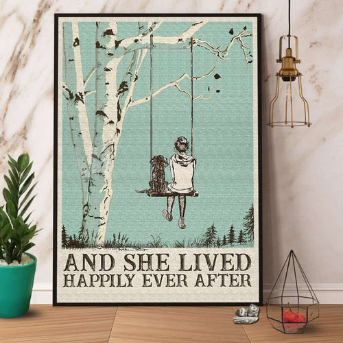 Girl & Dog And She Lived Happily Ever After Paper Poster No Frame Matte Canvas Wall Decor