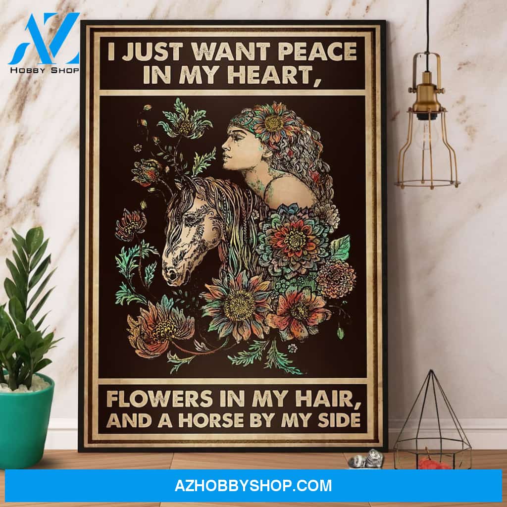 Girl Flower In My Hair And A Horse By My Side Canvas And Poster, Wall Decor Visual Art