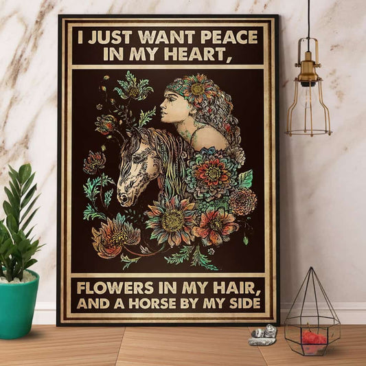Girl Flower In My Hair And A Horse By My Side Paper Poster No Frame Matte Canvas Wall Decor