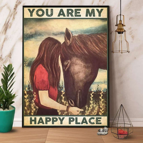 Girl & Horse You Are My Happy Place Paper Poster No Frame Matte Canvas Wall Decor