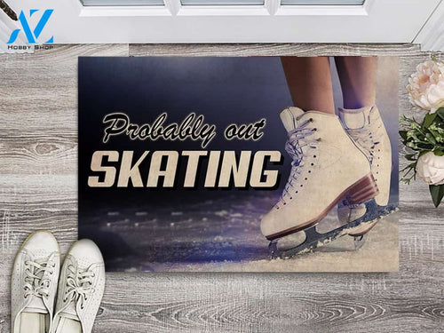 Girl Ice Skating Probably Out Skating Doormat | Welcome Mat | House Warming Gift
