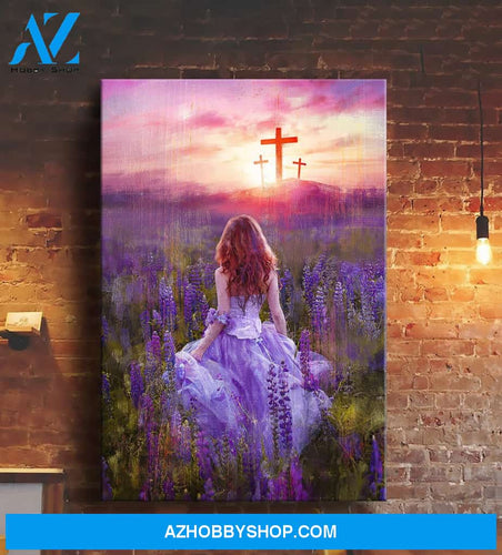 Girl in the violet flower field Jesus Portrait Canvas Print - Wall Art