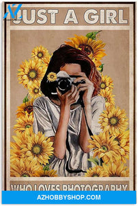 Girl Love Photography Hobby Quote Sunflower Short Hair White Shirt Vintage, Wall Art, Home Decor