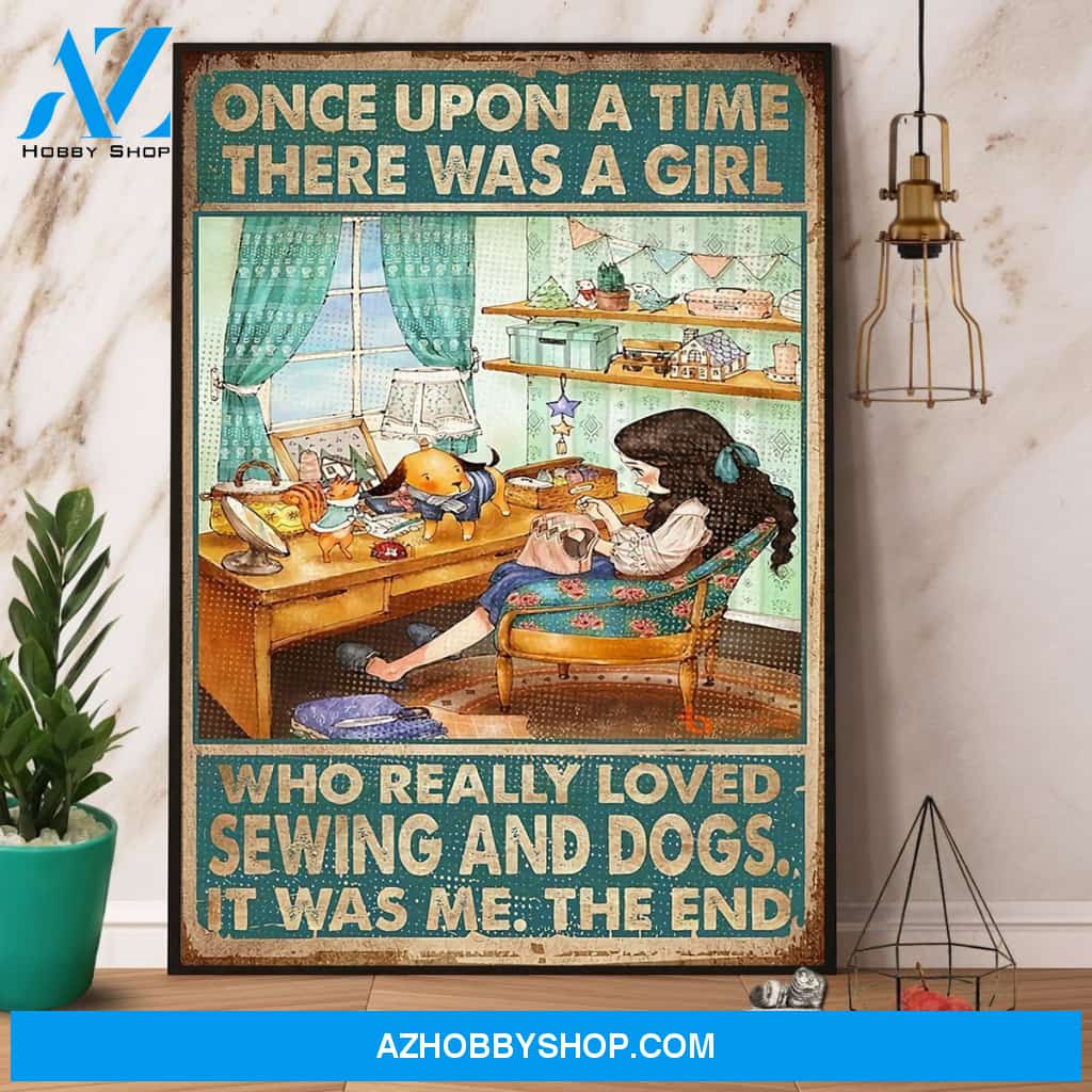 Girl Love Sewing And Dogs Canvas And Poster, Wall Decor Visual Art