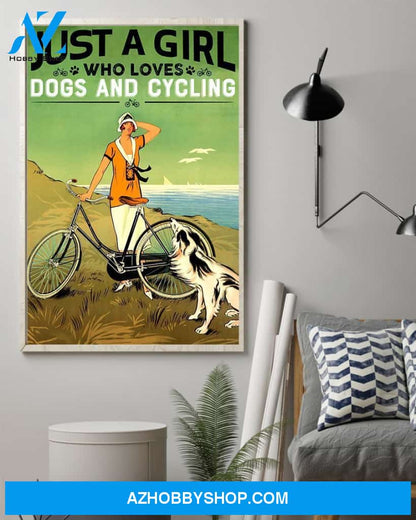 Girl Loves Cycling And Dog Vertical Art Canvas, Wall Decor Visual Art