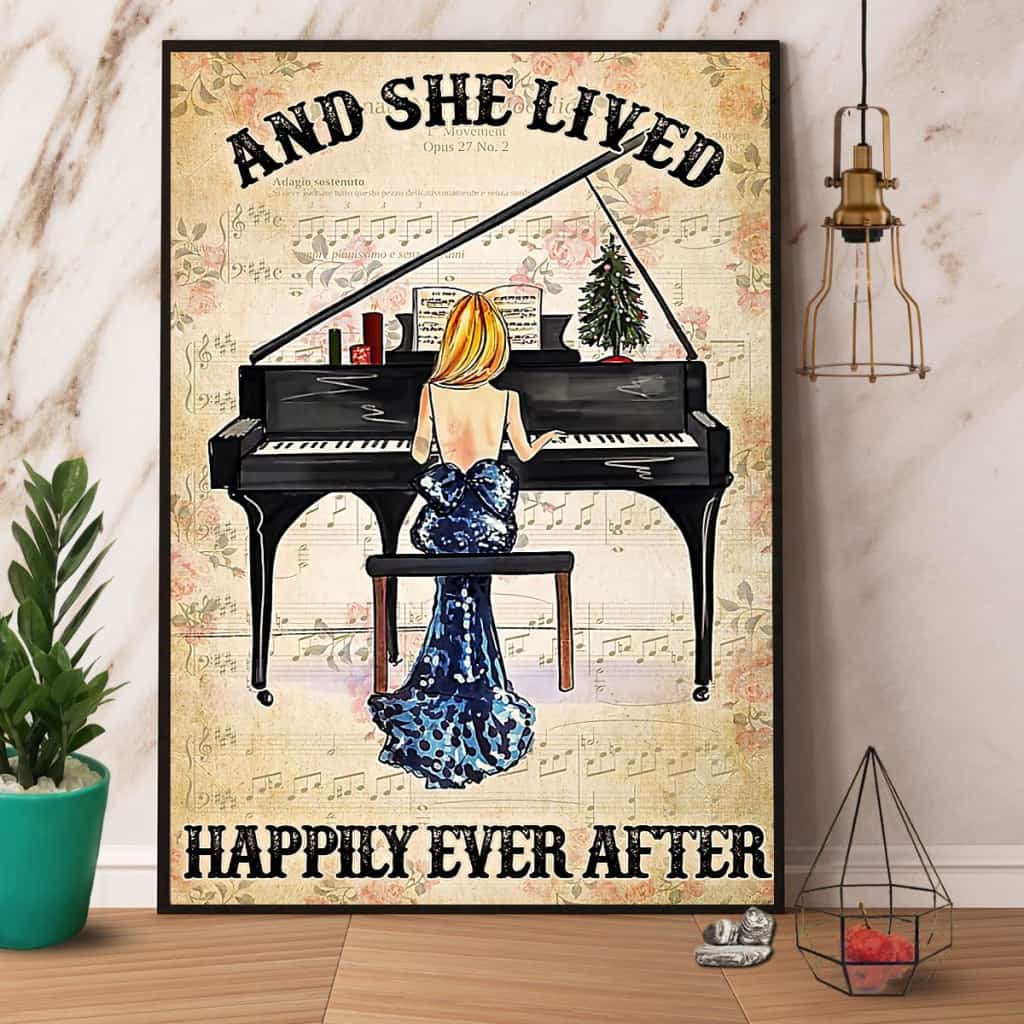 Girl Playing Piano And She Lived Happily Ever After Paper Poster No Frame Matte Canvas Wall Decor