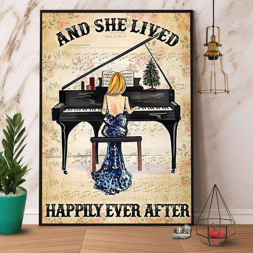 Girl Playing Piano And She Lived Happily Ever After Paper Poster No Frame Matte Canvas Wall Decor