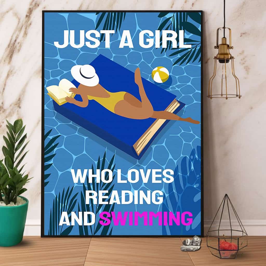 Girl Read Book Just A Girl Who Loves Reading And Swimming Paper Poster No Frame Matte Canvas Wall Decor