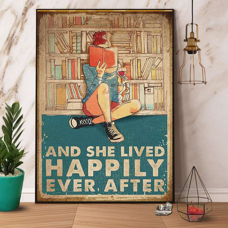 Girl Reads Book And She Lived Happily Ever After Paper Poster No Frame Matte Canvas Wall Decor