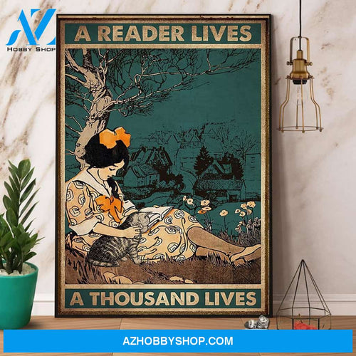 Girl Reads Book & Cat A Reader Lives A Thousand Lives Canvas And Poster, Wall Decor Visual Art