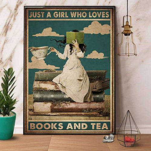Girl Reads Book Just A Girl Who Loves Books And Tea Paper Poster No Frame Matte Canvas Wall Decor