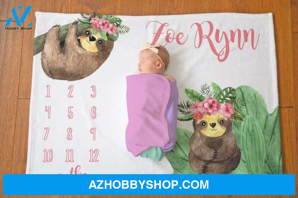 Girl Sloth Milestone Blanket